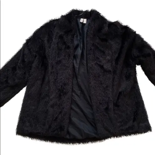 Madison Jacket Black Faux Fur Tipped Fox Open Front Swing Jacket Coat Small