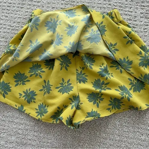 ZARA  Ruffle Skort XS / 24 MUSTARD YELLOW BLUE FLORAL PALM