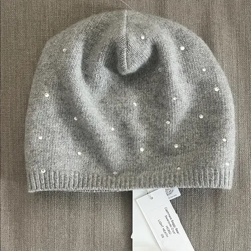 Carolyn Rowan Cashmere Baggy Beanie w/Scattered Swarovski Crystals, OS, NEW Gray