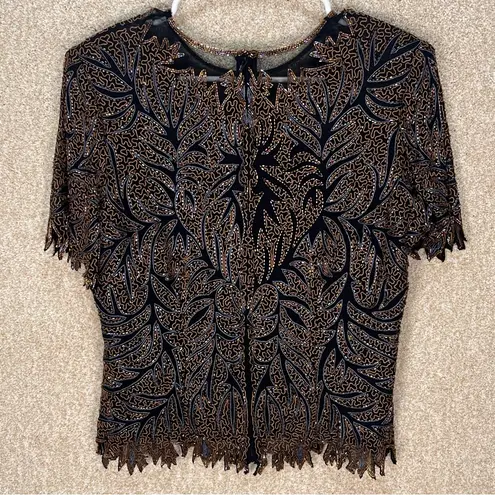 Laurence Kazar Imperfect vintage silk beaded top Paris-New York medium large