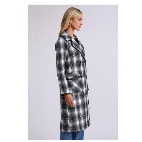 Avec Les Filles NWT Plaid Tweed Double-Breasted Coat Black Multi WOOL