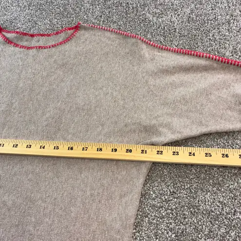 Aaeda Womens Beige Textured Knit Dolman Sleeve Sweater Red Contrast Stitching Tan Size L - Image 2
