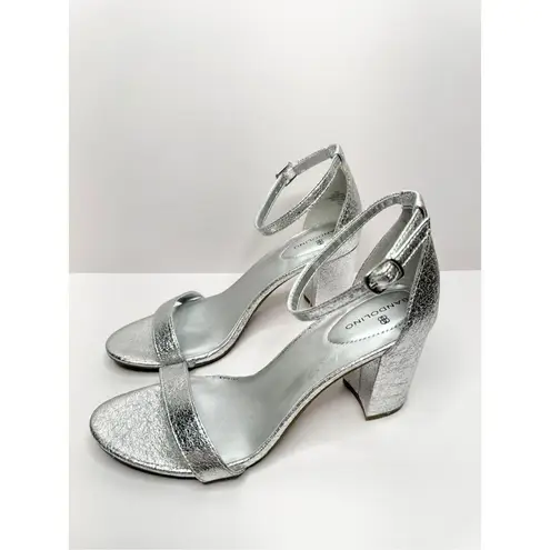 Bandolino Sandals Womens Size 5.5 Silver Open Toe Ankle Strap Block Heels