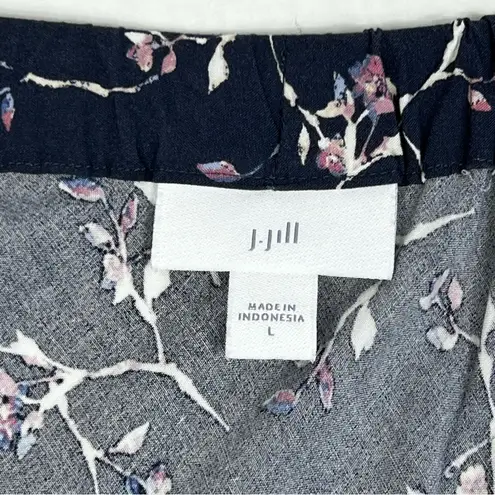 J.Jill  Blue Pink Floral A-Line Rayon Midi Skirt Women’s Large