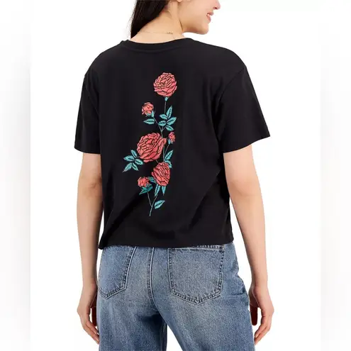 Rebellious One Juniors' Rose Front-Back Graphic-Print T-Shirt Size L New w/Tag