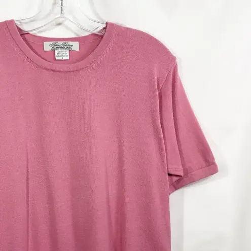 Brooks Brothers Small Top Cotton Knit Short Sleeve Crew Neck Pink 1377