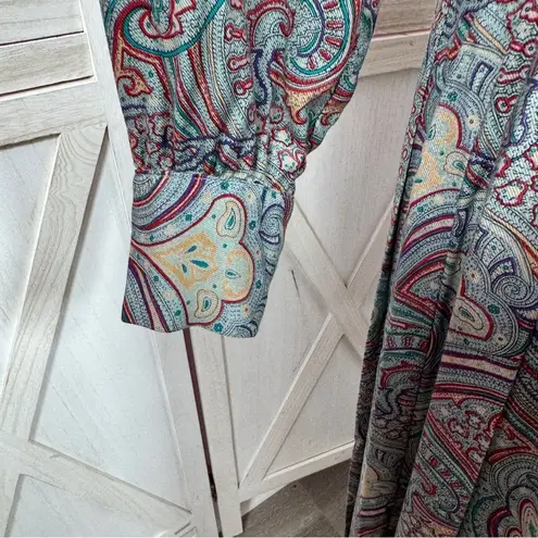 Vintage J.G. Hook Paisley Pleated Skirt Mock Neck Maxi Dress Green Multi 4