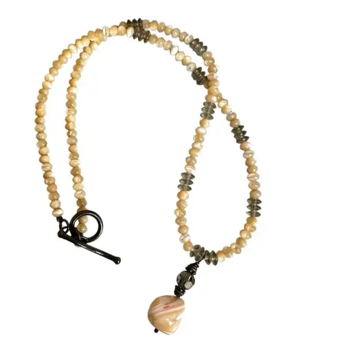 Artisan Mother of Pearl & Smoky Quartz Necklace with Sterling Silver Clasp