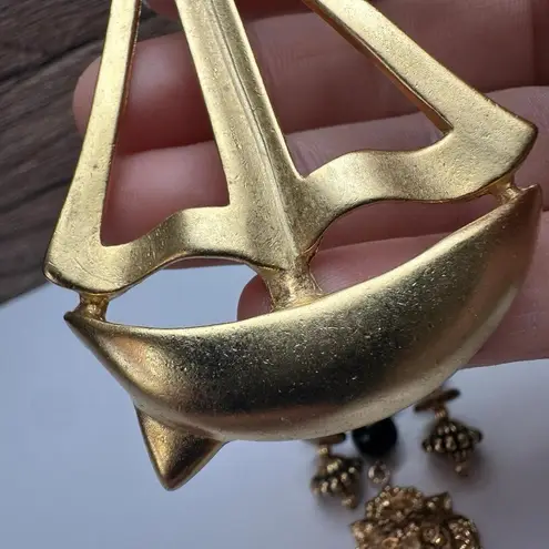 Nautical Sailboat Ship & An Animal Print Beaded Brooch Pin Lot Of 2 Gold Tone