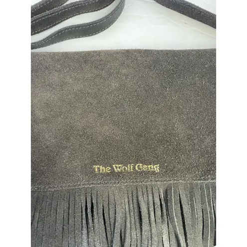 The Wolf Gang Gray Suede Fringed Crossbody Shoulder Bag