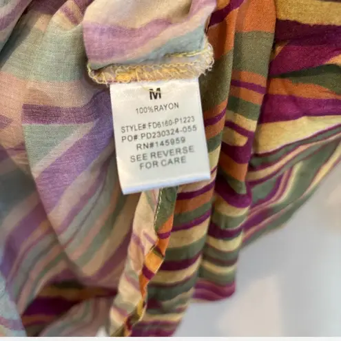 Dress Forum Rayon Abstract Stripe Long Tunic Button Shirt Dress Medium