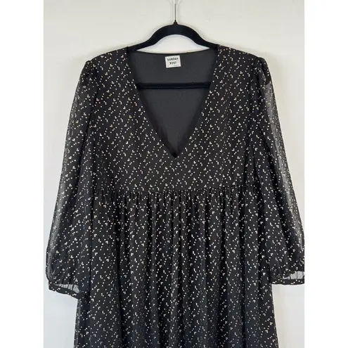 Sunday Best Women Dress Black Mini Jinx Sheer V Neck Long Sleeve Babydoll Medium