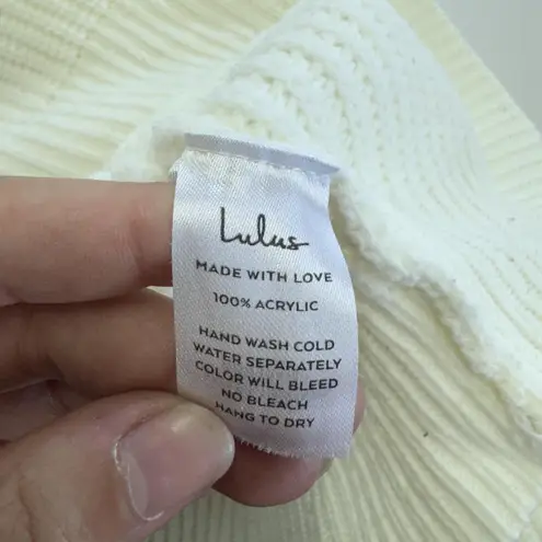 Lulus Sweater Womens Small Ivory White Knit Pullover Crewneck Casual V Back