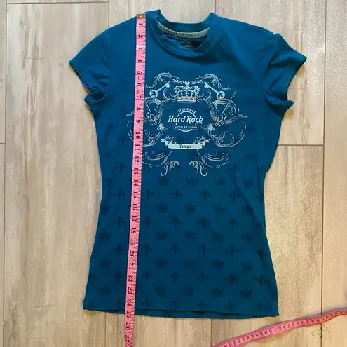 Hard Rock Cafe Tampa Teal Fleur de Lis Short Sleeve Babydoll T-Shirt, small