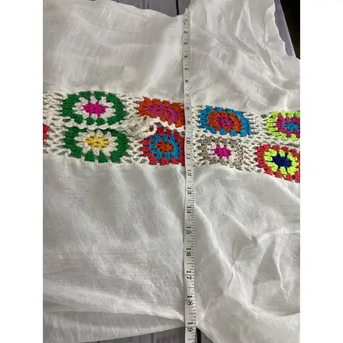 Rebellion Again Duster Cover Up Women XS Colorful Crochet Tassel Sheer Beach NWT White