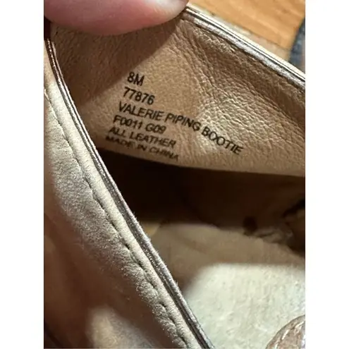 Frye  Valerie Piping Bootie Ankle Side Zip Leather Tan Heels Sz 8  Boho Victorian