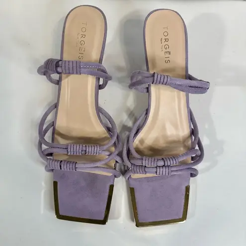 TORGEIS Medinilla Faux Suede Strappy Sandal Heel Lavender Slip On Open Toe Sz 11