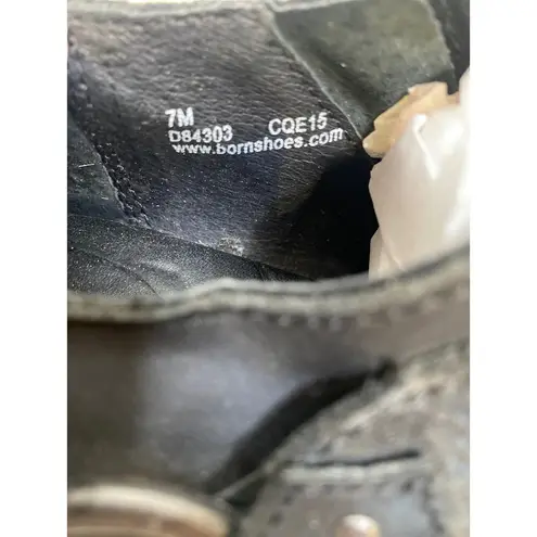 Born Black Maude Leather Heeled Ankle Booties Zipper Studded Sz 7M Buckle