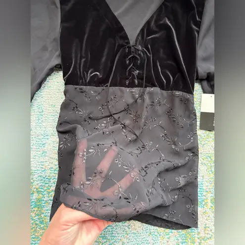 Vintage 90s NOS Sweet Blondie sheer velvet lace front boho blouse, size large Black