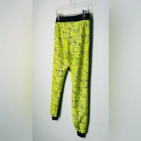 Alexis Neon Yellow Lace Black Satin Joggers Pants Size XS