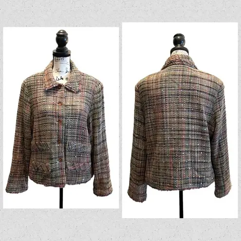 Vintage Y2K Tweed Blazer Jacket Lingenfelter Brill Pink Green Size XL Fringe