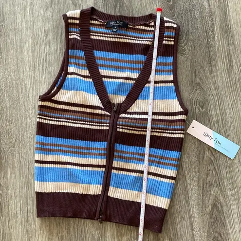 Urban Outfitters Witty fox ribbed striped y2k sweater tank brown blue medium NEW NWT