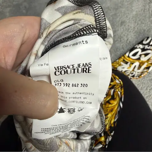 NEW Versace Jeans Couture Long Sleeve Black and Gold Baroque Bodysuit Size US 6