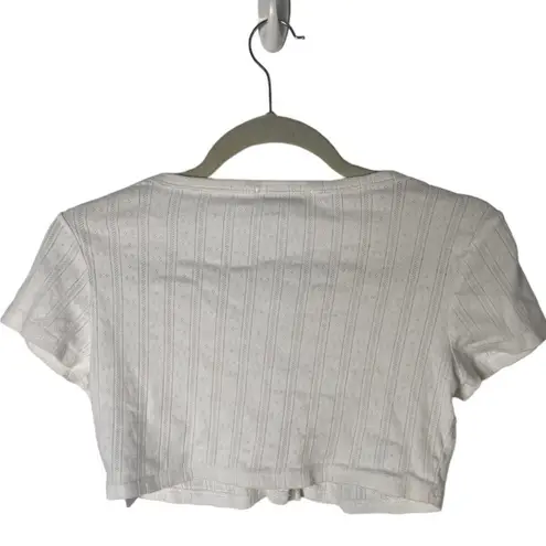 NA-KD White Textured Button Front Cropped Top Size S 100% Cotton Short Sleeve