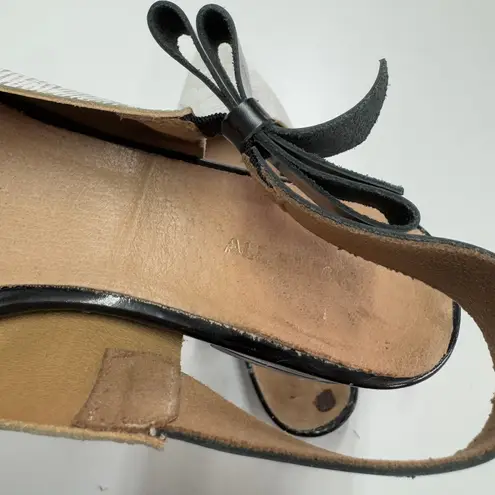 All Black Flats Womens 37.5 6.5 Black White Slingback Bow Tie Pointed Toe
