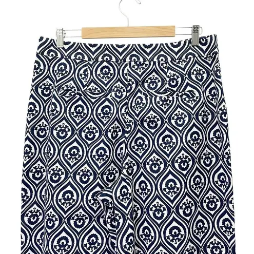 Boden Printed Crop Pants Size US 12 Geo Cascade Navy High Rise Wide Leg Trousers Blue