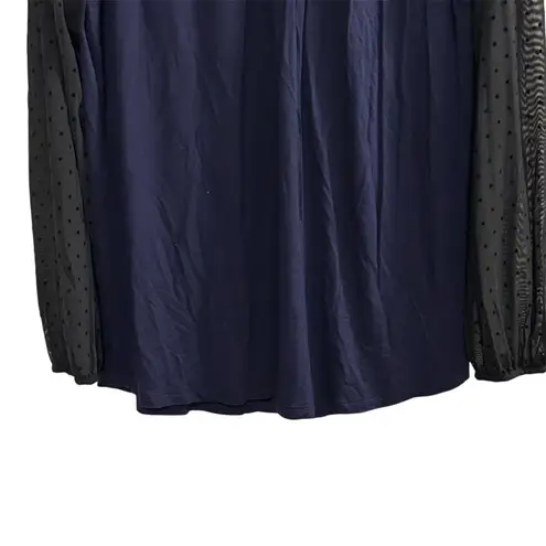 August Silk Women's Polka Dot Semi Sheer Blouse Navy Black Size L