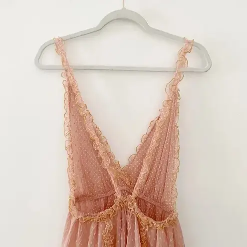 CHIO / Revolve Short Polka Dot Frill Dress in Blush NWOT Size S Retail $394