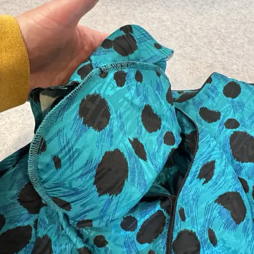 Vintage Flora Kung II New York Silk Shirt Womens 4 Teal Blue Abstract Print