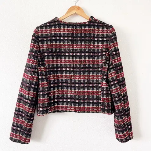 House Of Harlow 1960 Tweed Cropped Gold Button Blazer in Red & Black Size M