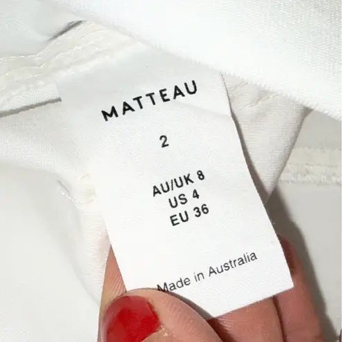 MATTEAU Wide Straight Leg Trouser Pant Organic Cotton White Zipper size 4