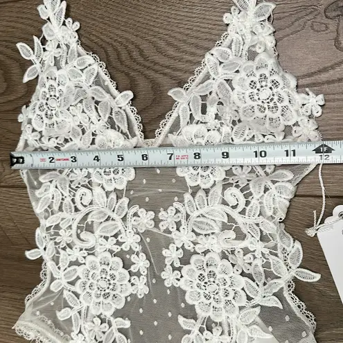 In Bloom Ivory Lace Bridal High LegTeddy Bodysuit Size Small