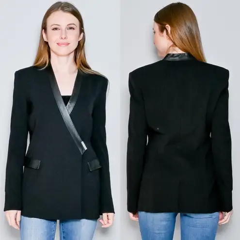 Helmut Lang  Palm Suiting Seamed Blazer Leather Trim Black Size 2 NEW