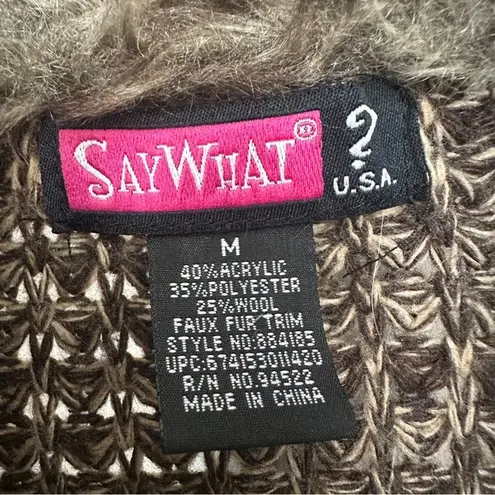 Vintage Say What USA Faux Fur Cardigan Sweater Women Size Medium Y2K Retro Brown