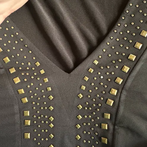 Black Stretch Tunic Top Copper Rivets Long Sleeve Fall Cowgirl Size 2X Studded