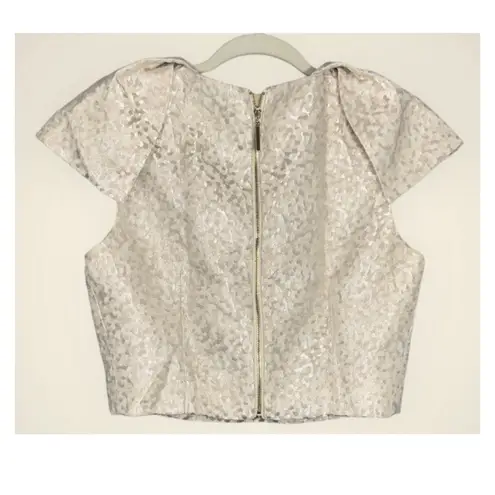 Badgley Mischka Belle Gold Cap Sleeve Crop Top Exposed Gold Zipper Back Size 8