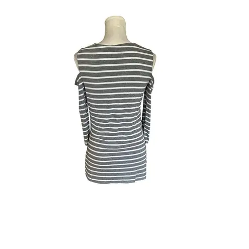 Bailey 44 Gray & White Striped Cold-Shoulder Tunic Top Stretchy Size M