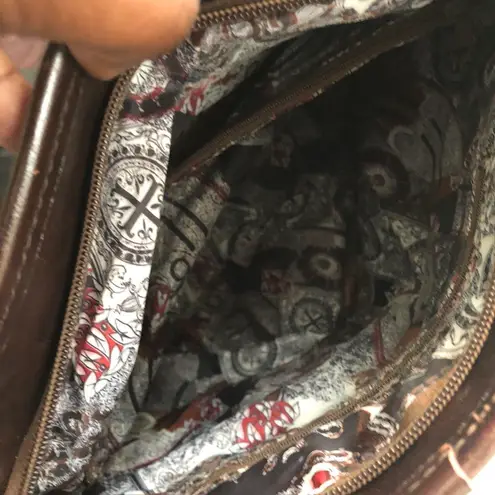 Western Boho Indie Brown camel tan leather shoulder hand bag purse tote silver hardware long strap