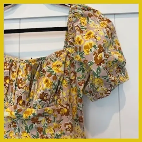 ASTR The Label Floral Puff Sleeve Mini Dress Cottagecore Women's Yellow Size M