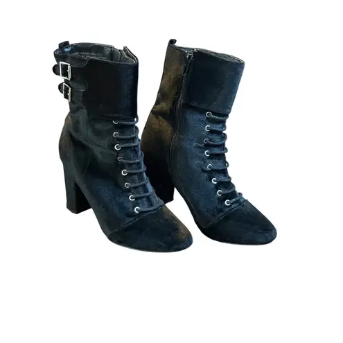 Diba Academia Black Lace Up Ankle Boots Velvet Heeled Buckle Women Size 8