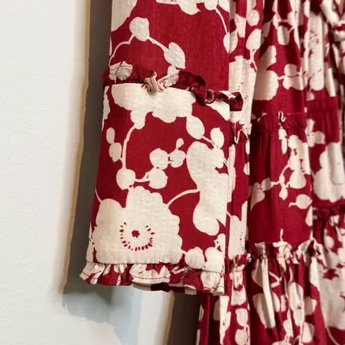 Alexis Jillian Maroon Poppy Red White Floral Long Sleeve Mini Dress Size XS