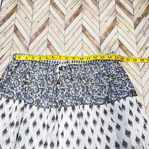 NATURLS Boho Knee Length‎ Skirt Prairie Gypsy Hippie Blue White Paisley Size M