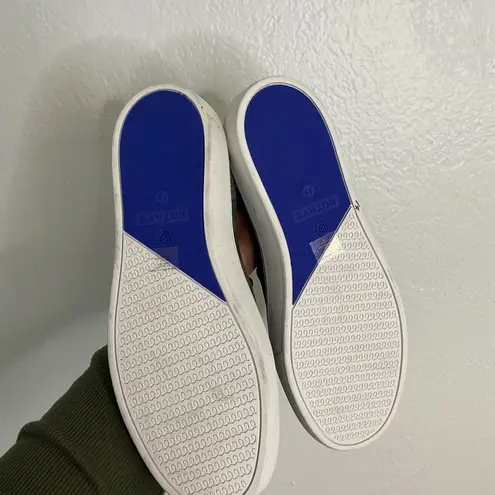 Rothy's The Original Slip On Sneaker in an olive green and navy camo pattern