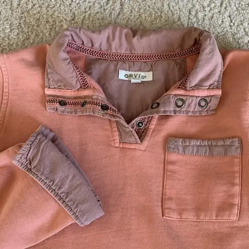 Orvis Women’s Medium Blush Pink/Orange 1/4 Snap Flip Cuff Pullover‎ Sweatshirt