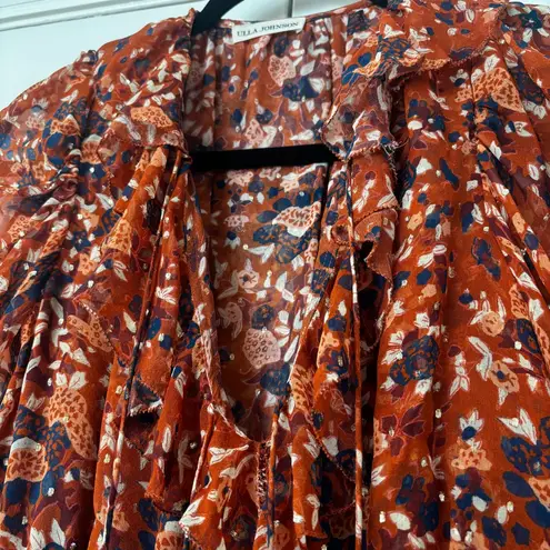 Ulla Johnson Cecily Mini Dress Poppy Rust Orange Size 2 XS Metallic Ruffle Silk