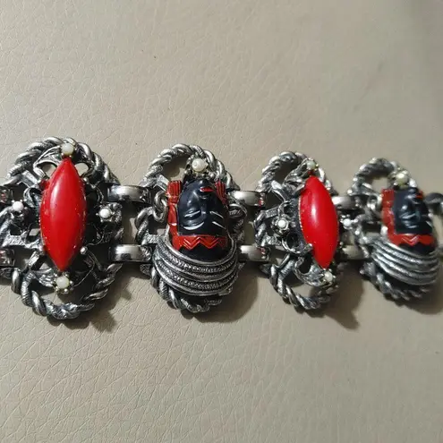 Vintage Selro Selini Bracelet MCM Red Black Enamel Lady Princess Faces Large